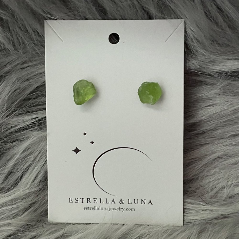 Estrella & Luna raw green gemstone stud earrings